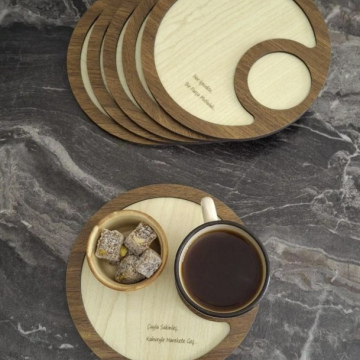 6 Parça Yuvarlak Ahşap Lazer Kesim Kahve Ve Bardak Altlığı