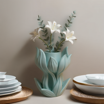 3D Baskı Yaprak Detaylı Dekoratif Vazo